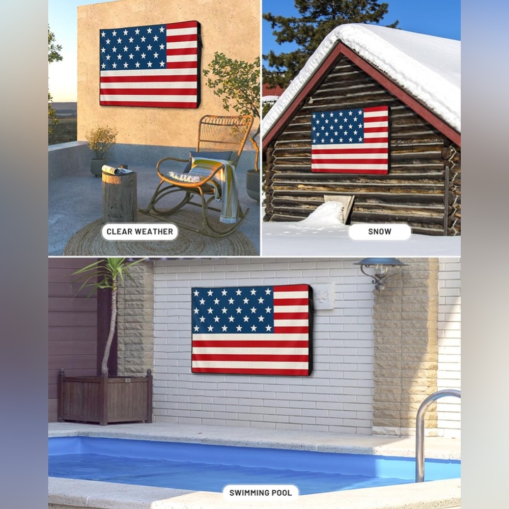 American Flag Outdoor TV Cover 60-65 Inch Weatherproof Patriotic Stripes